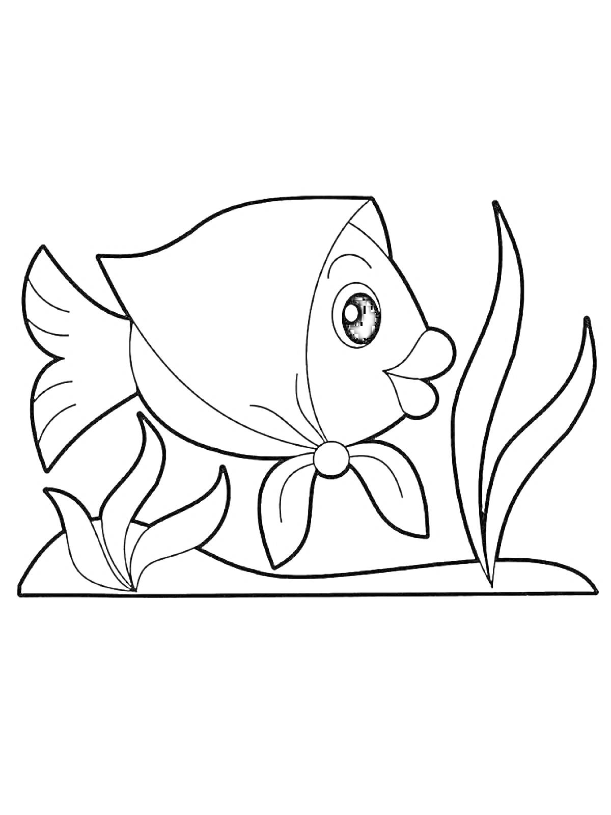 Раскраска Рыбка в платочке среди водорослей