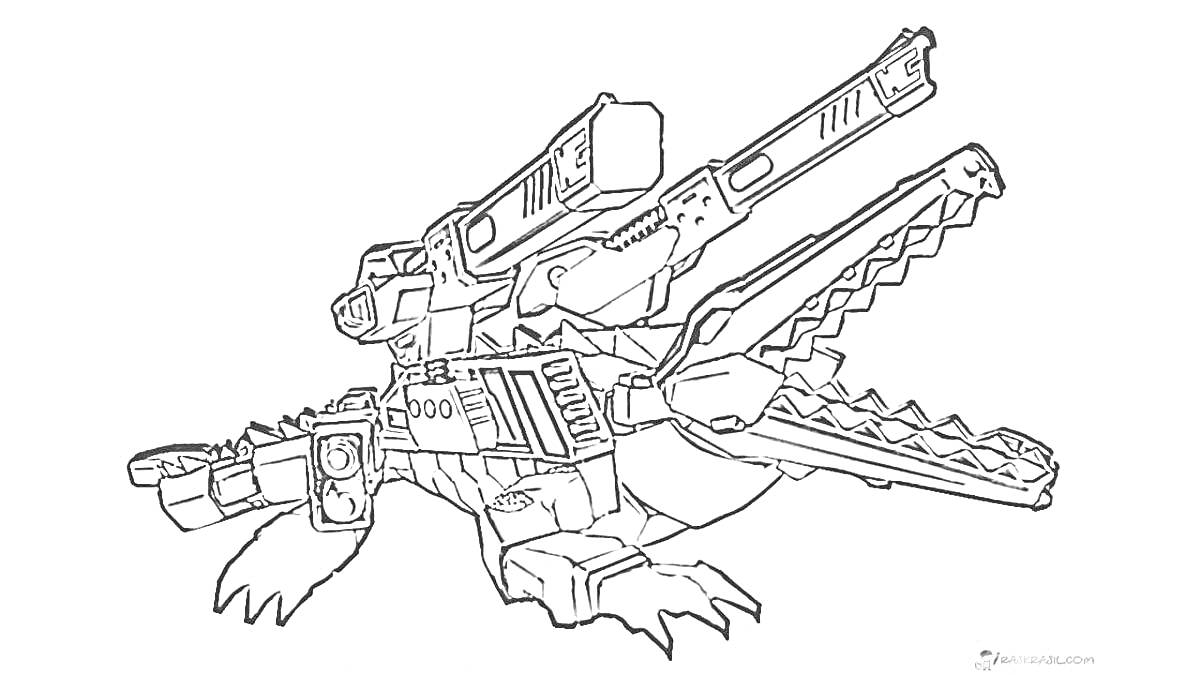 Раскраска робо-крокодил с пушками на спине