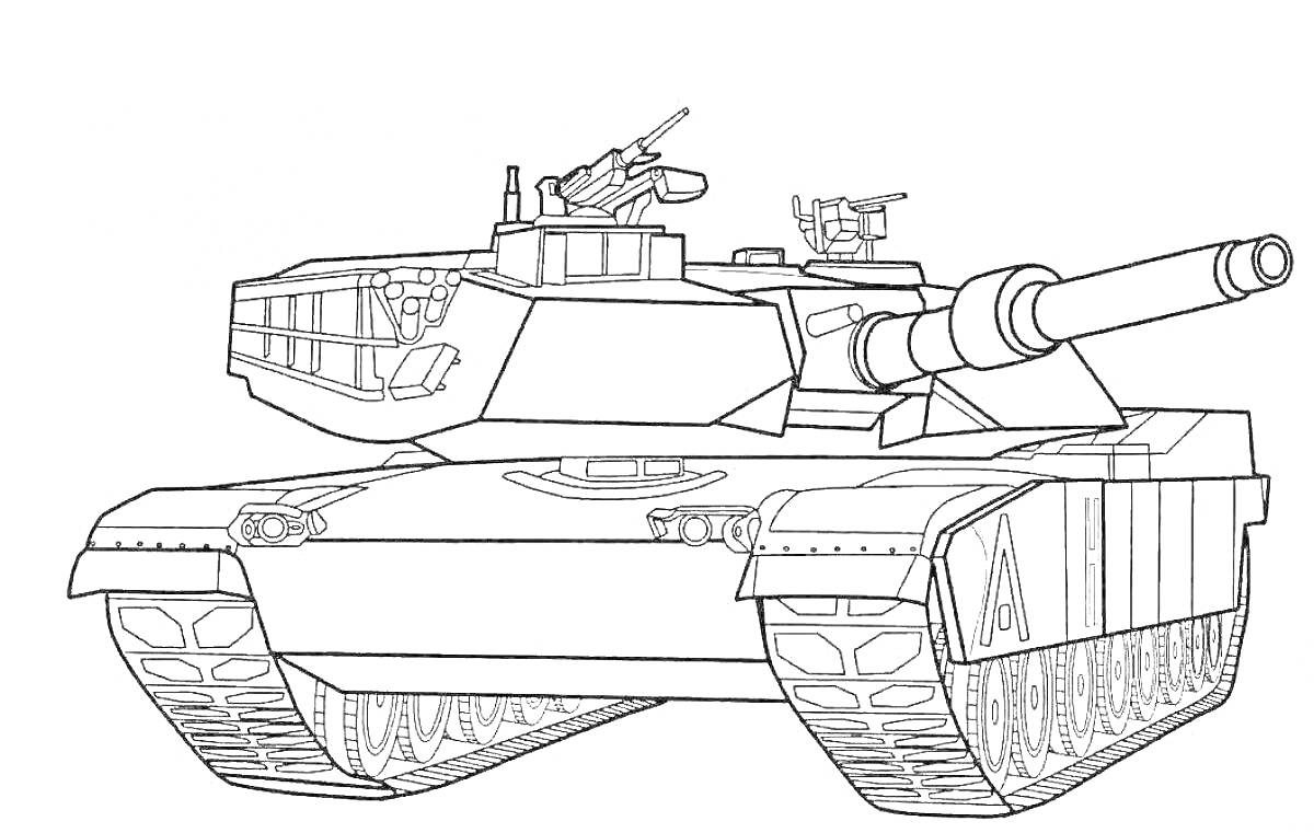 Раскраска Раскраска танк с пушкой, гусеницами и турелью