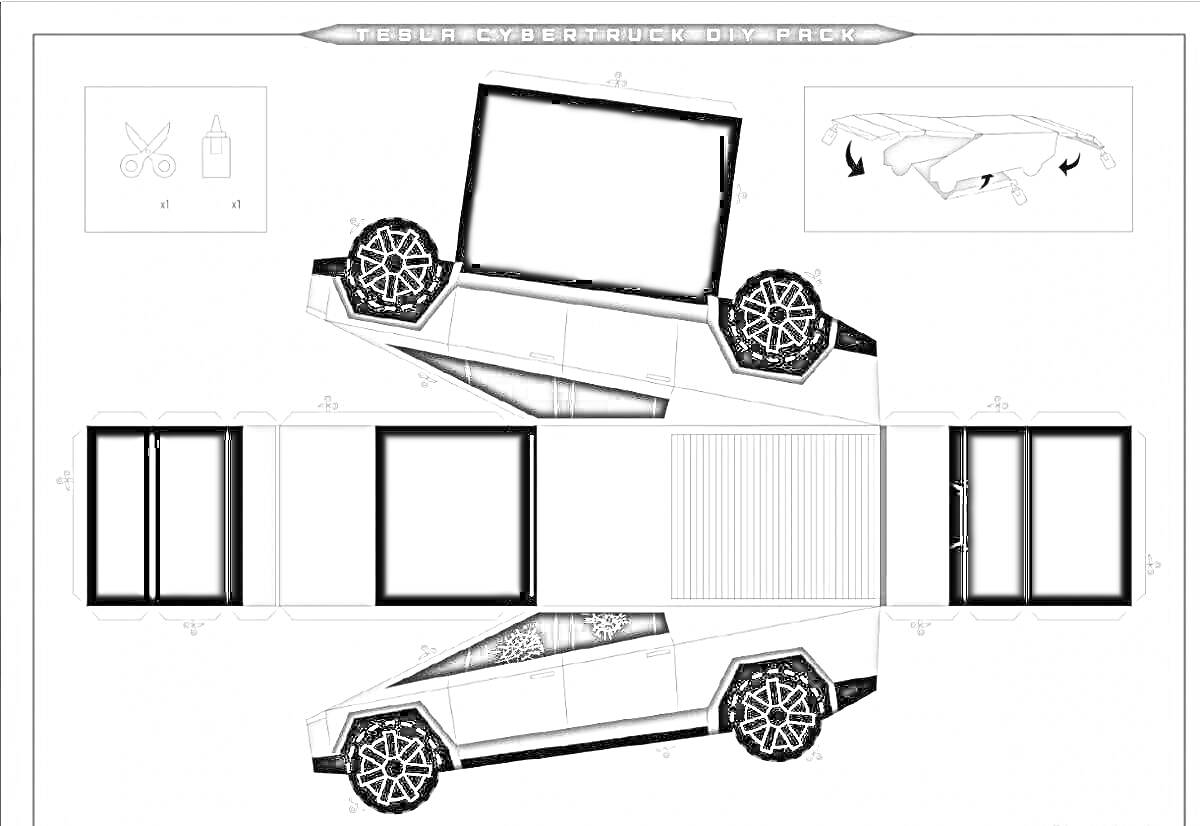 Раскраска Бумажная модель автомобиля Tesla Cybertruck