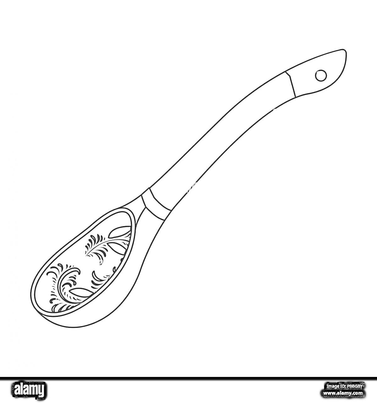 На раскраске изображено: Деревянная ложка, Растительные мотивы, Ручка