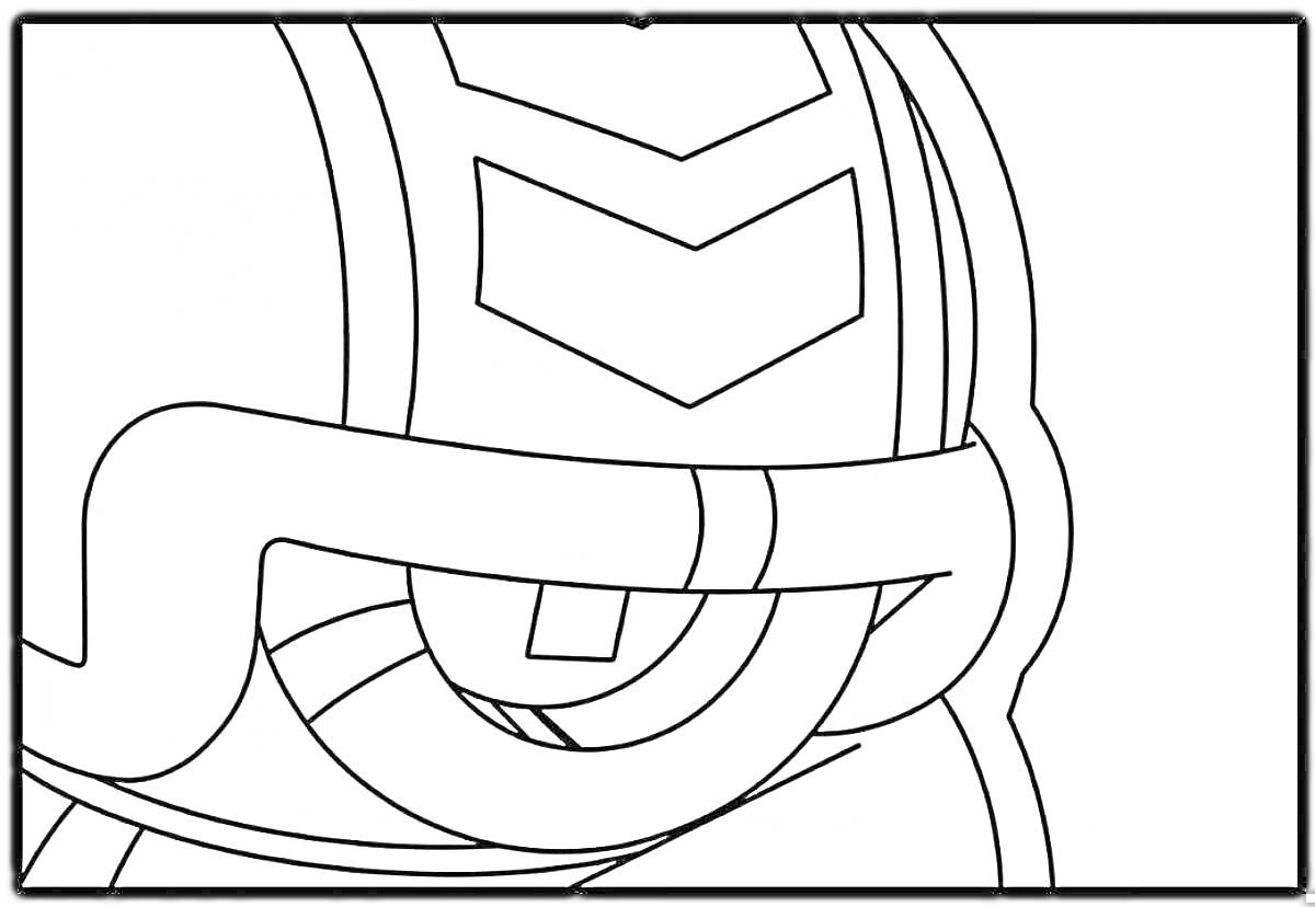 Раскраска Браско Старс значок - шлем персонажа с бронированной маской и элементами в виде стрел на лбу