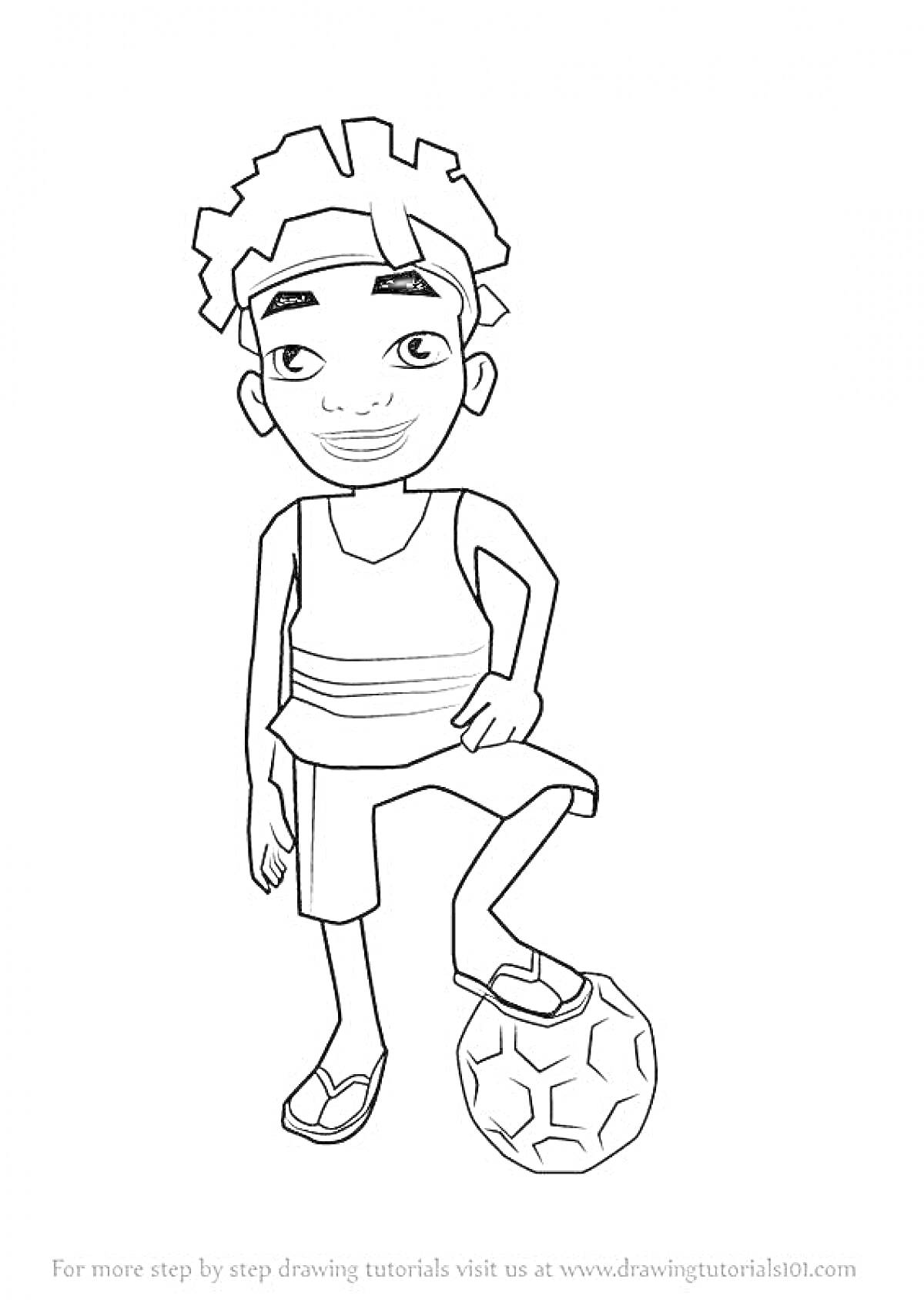 Раскраска Подросток с футболкой и шортами с футбольным мячом