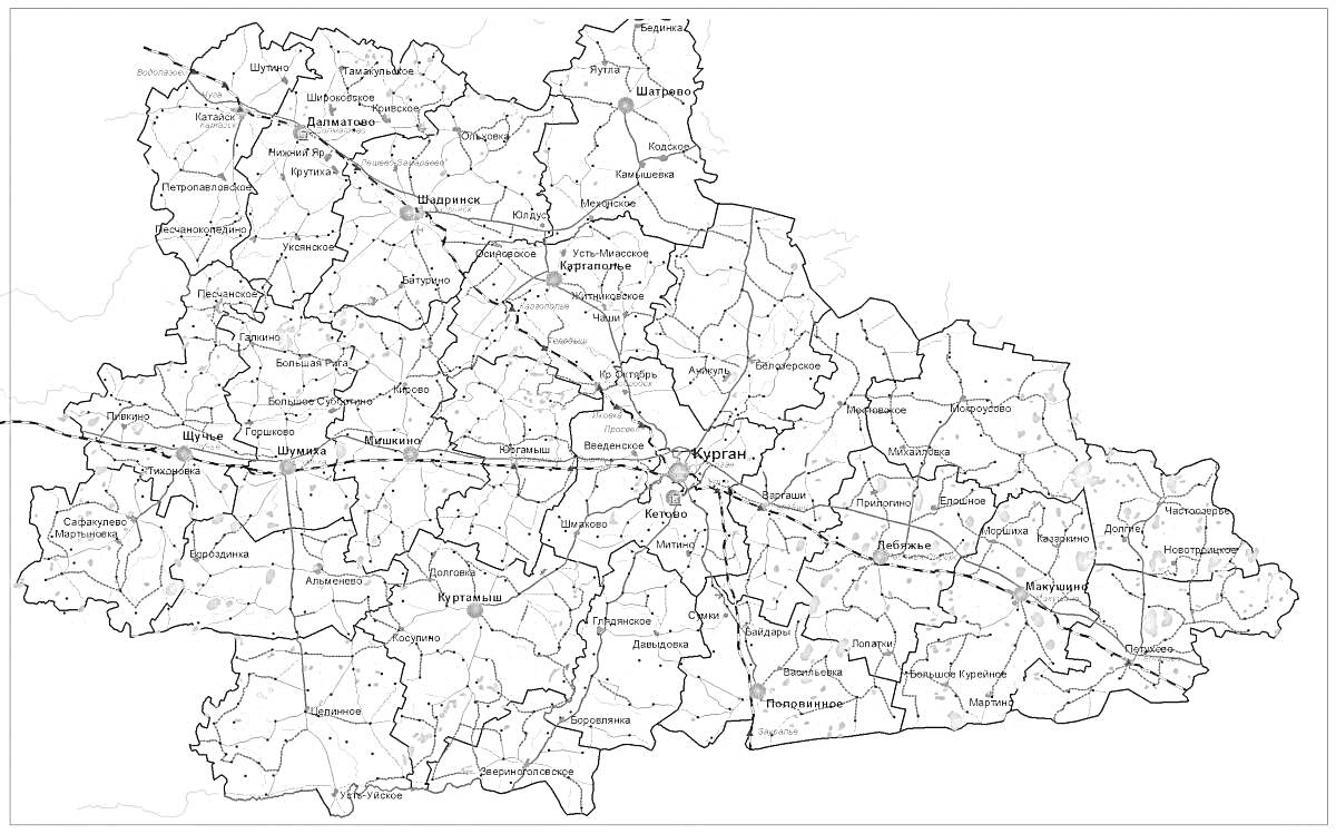 Карта Курганской области с населенными пунктами