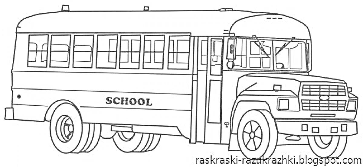 На раскраске изображено: Школьный автобус, Транспорт, Для мальчиков, Школа