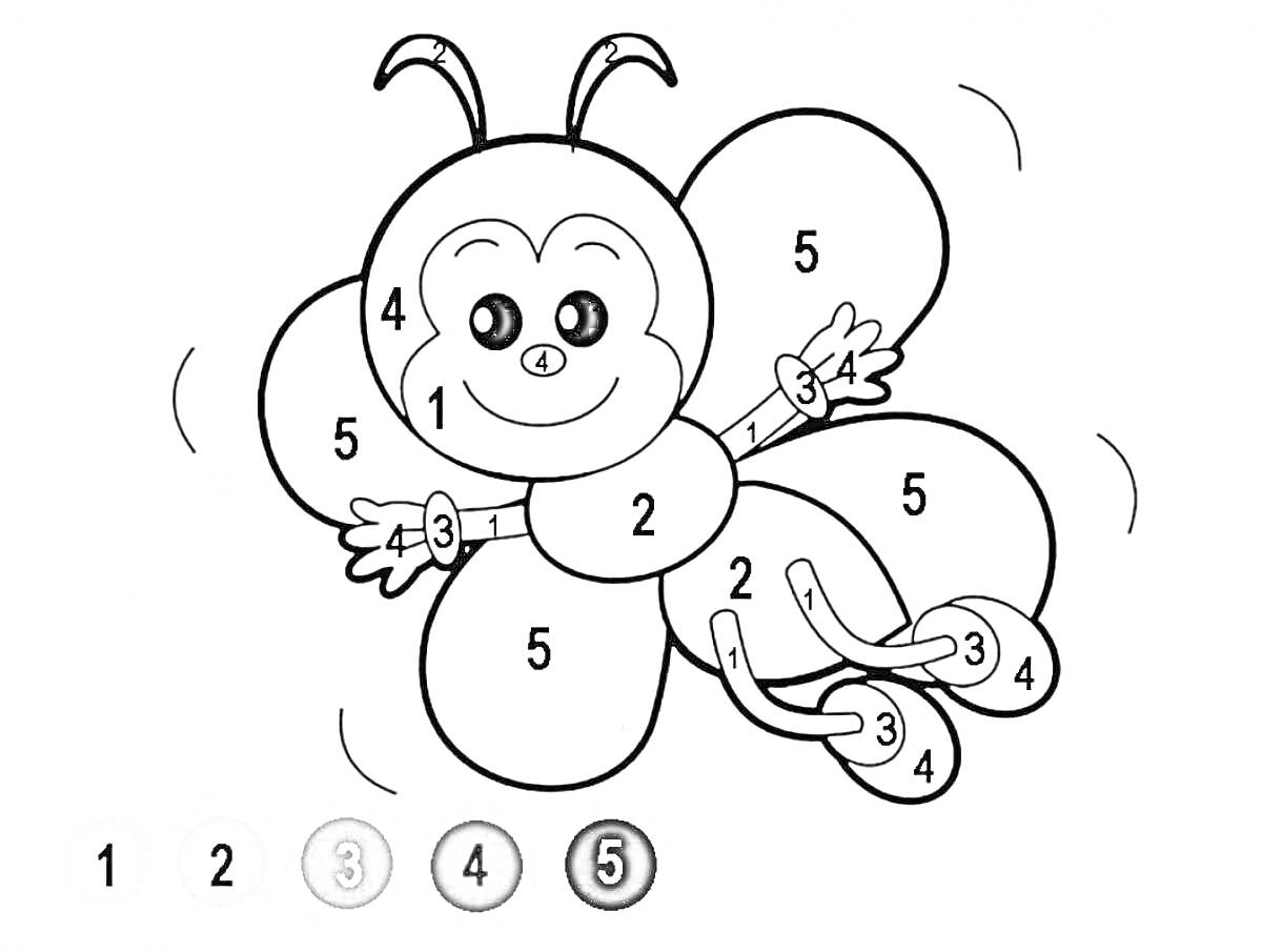 Раскраска Бабочка с номерами для раскраски