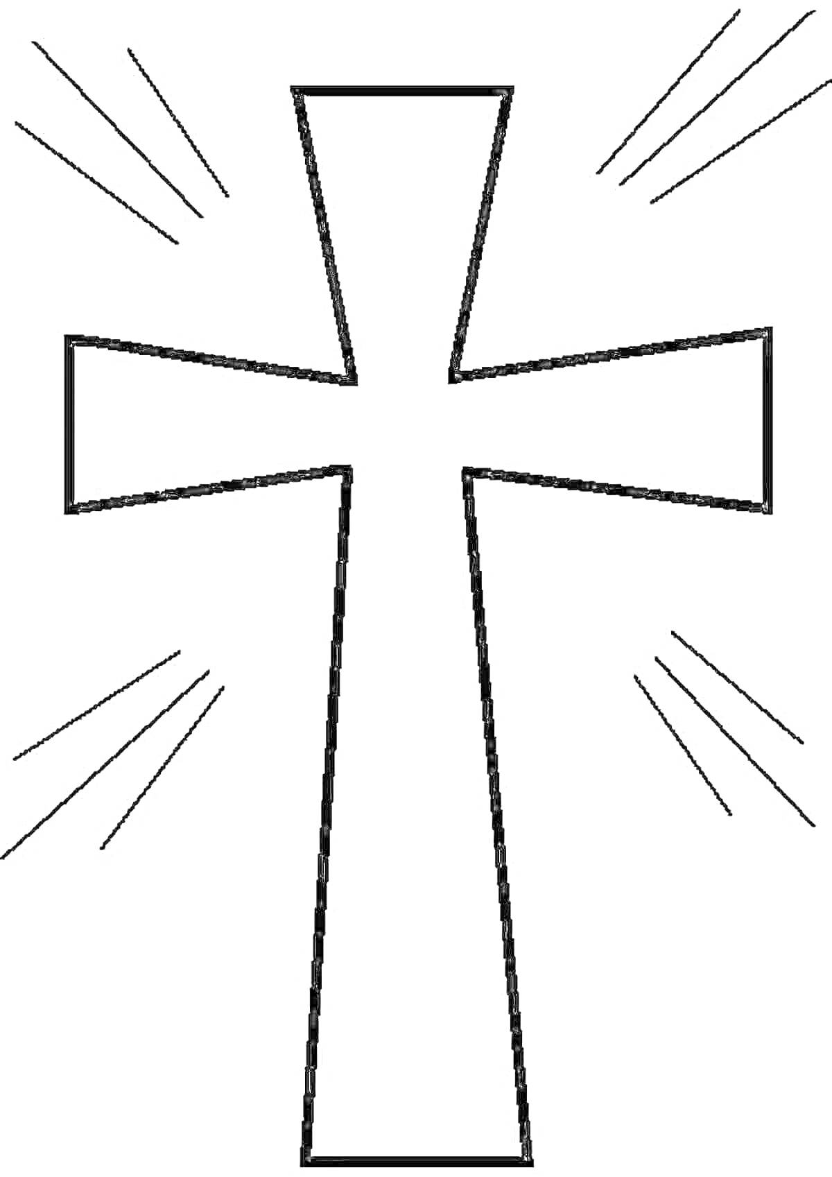 На раскраске изображено: Крест, Лучи, Религия, Христианство