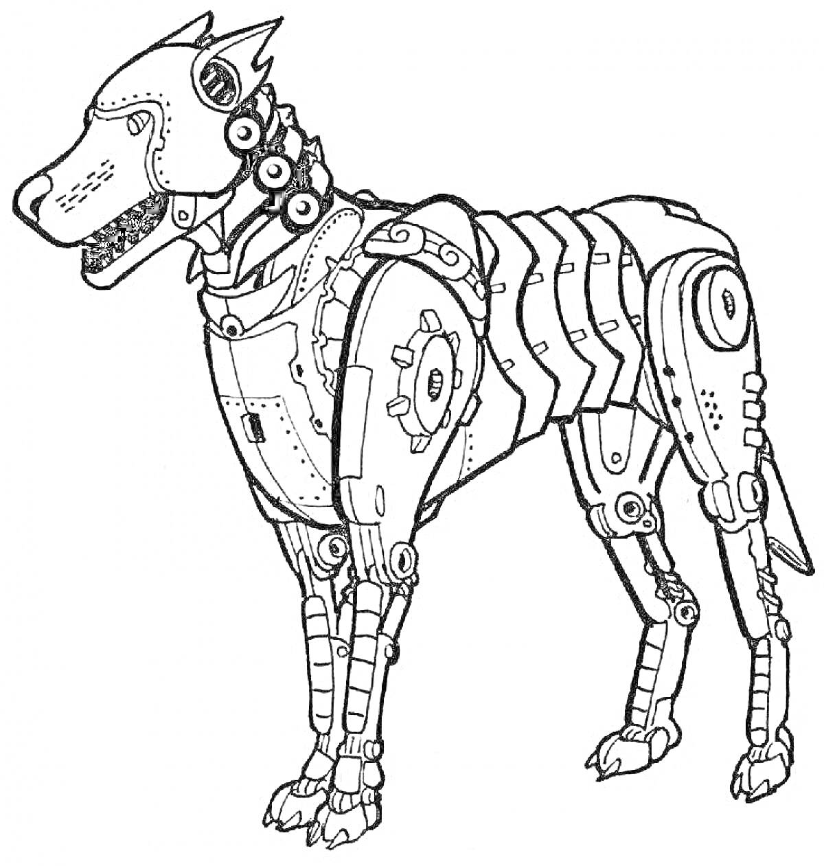Собака-робот с шестернями, металлическими пластинами, суставами и механическими элементами
