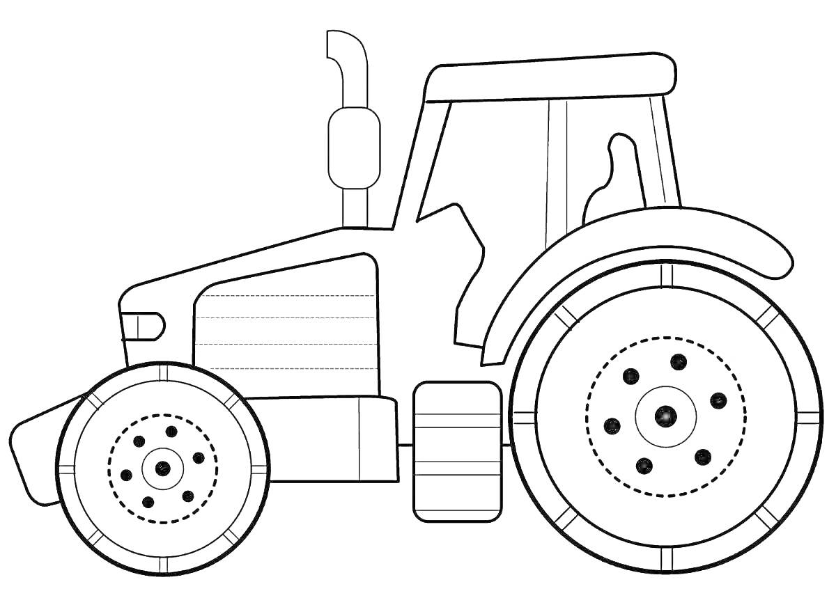 Раскраска Раскраска: трактор с большими колесами и кабиной