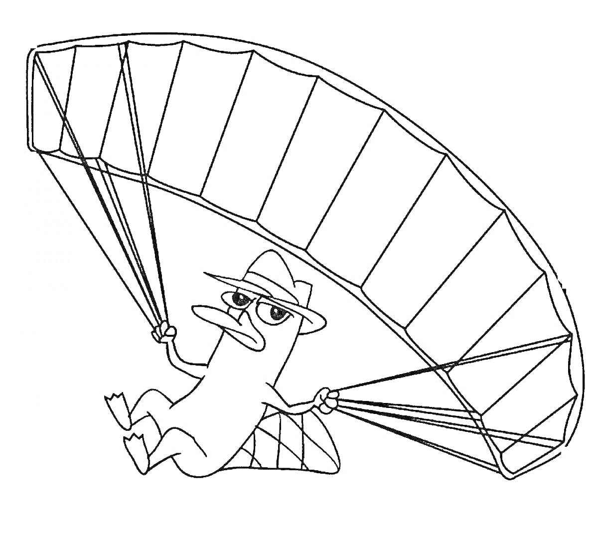Раскраска Утконос с шляпой на парашюте