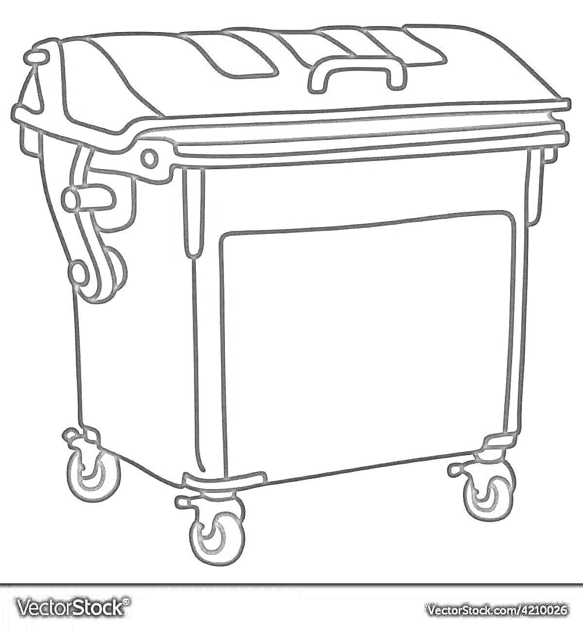 Раскраска Мусорный бак на колесиках с крышкой и боковыми ручками