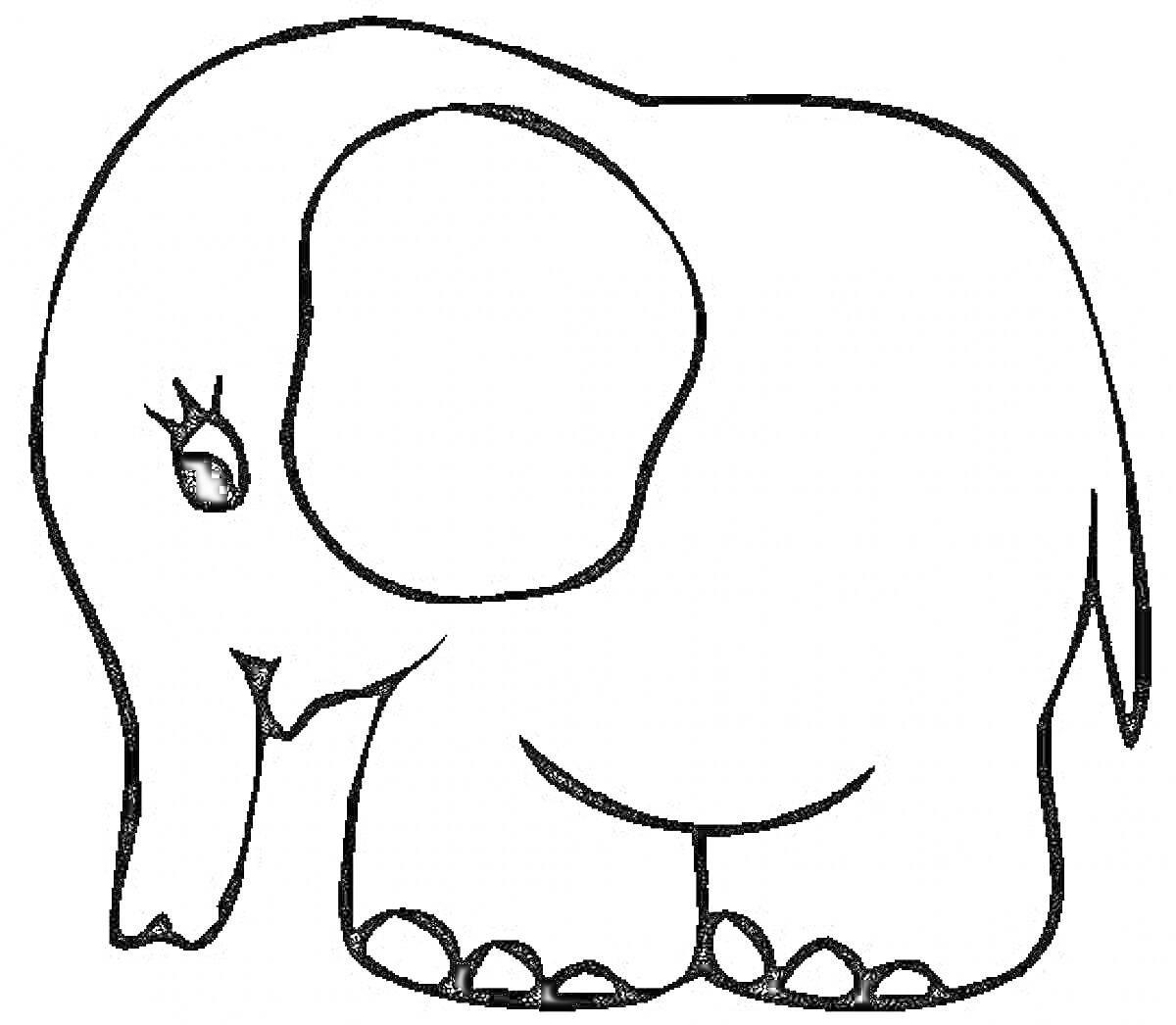 На раскраске изображено: Слон, Животные, Для девочек, 3 года, 4 года, Для детей, Милые