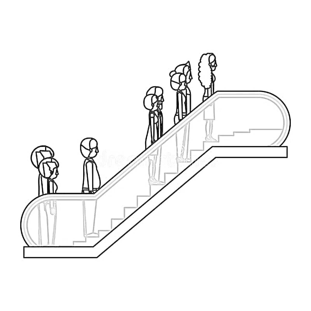 Раскраска Люди на эскалаторе