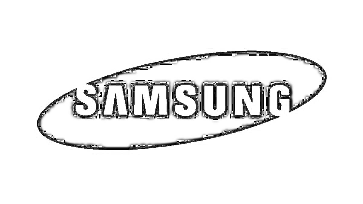 Раскраска Логотип Samsung на сером фоне с черным овалом и белыми буквами