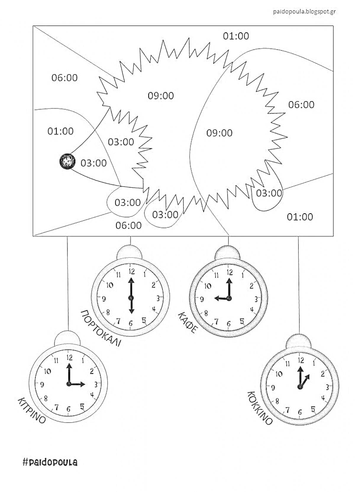 На раскраске изображено: Время, Часы