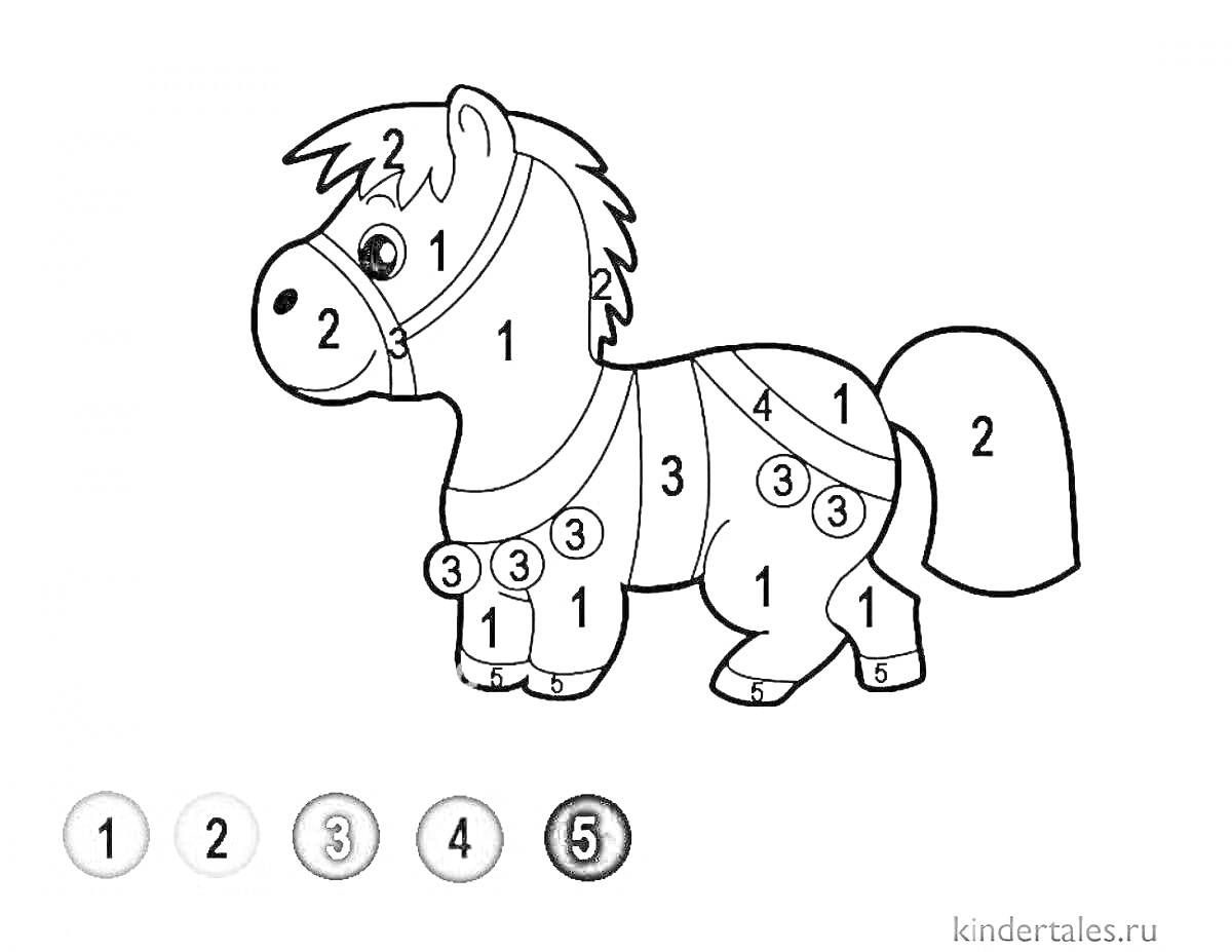 Раскраска Раскраска по номерам для малышей - пони