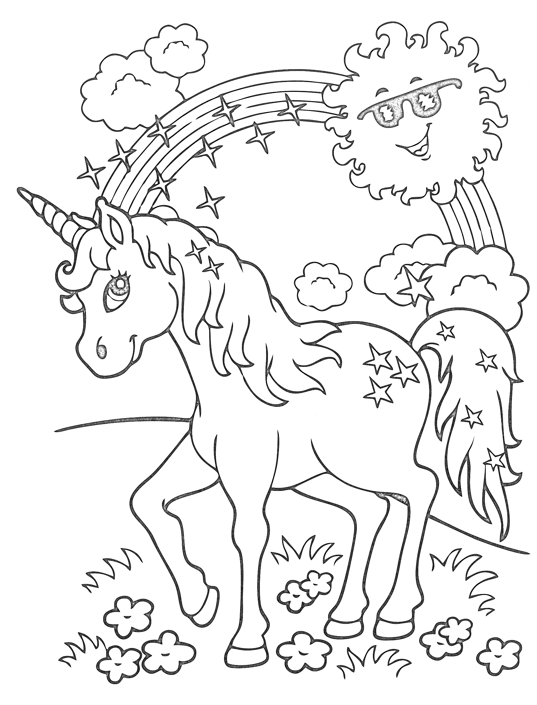 На раскраске изображено: Цветы, Облака, 5-6 лет