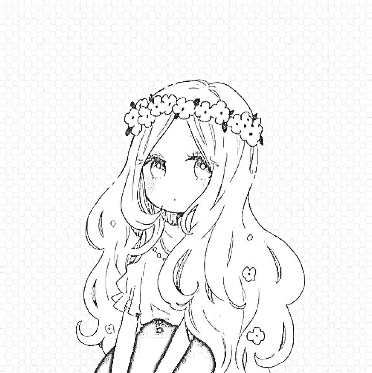 Девушка с длинными волосами и цветочным венком