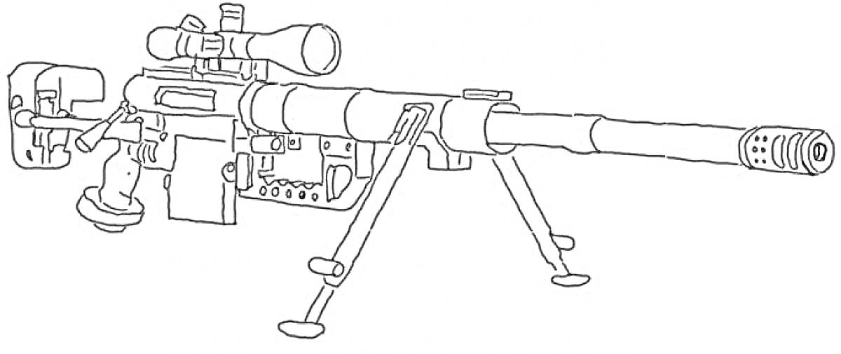 На раскраске изображено: Снайперская винтовка, Оптический прицел, Подставка, Оружие, Стрельба, Военная техника