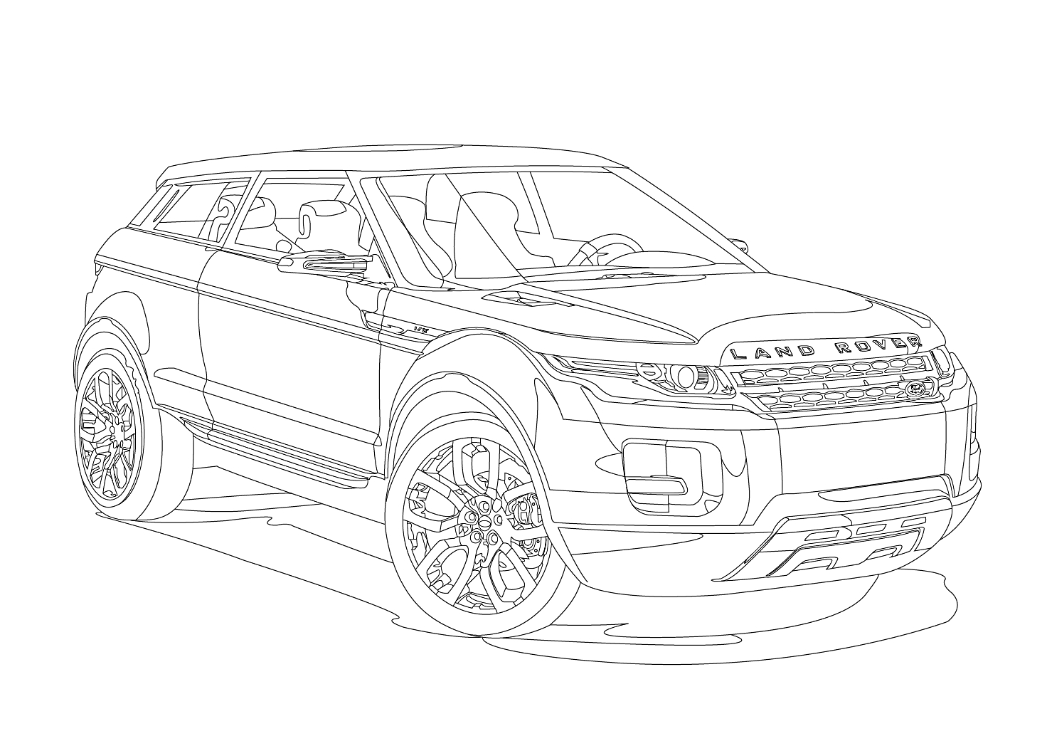 Раскраска Линия рисунка внедорожника Land Rover Evoque