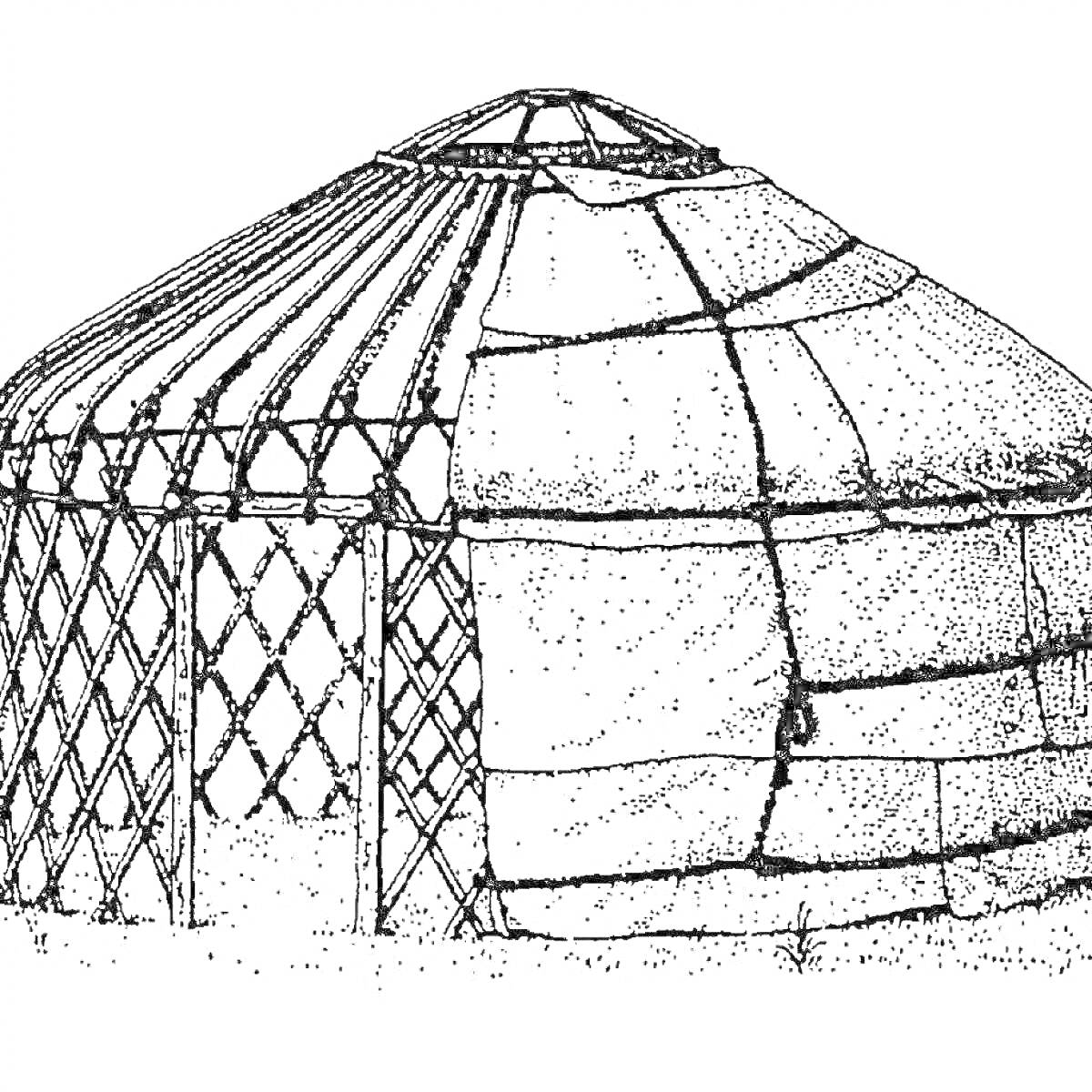 Раскраска Киіз үй суреті (традициялық киіз үй)