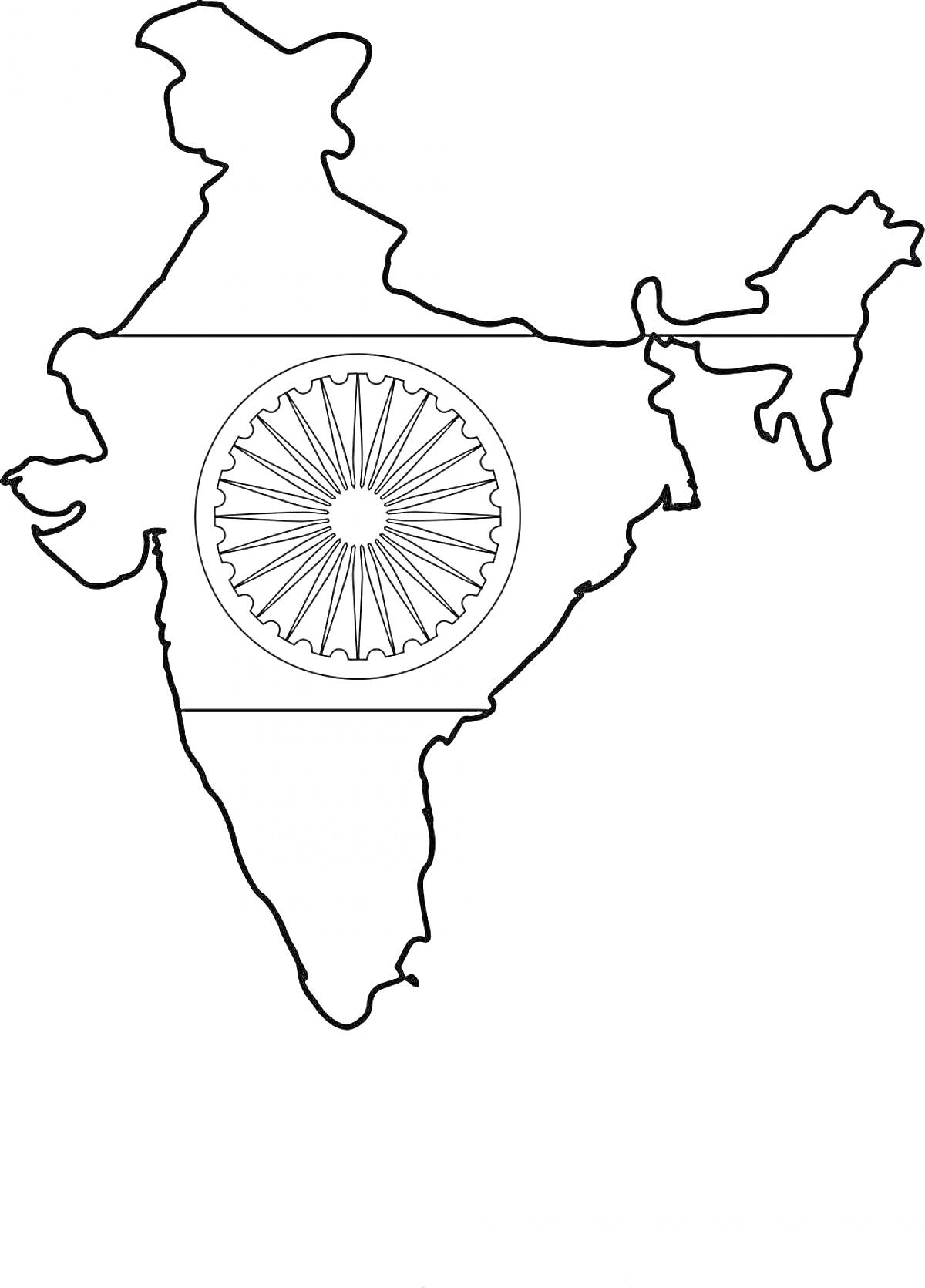 Контур карты Индии со стилизованным изображением флага Индии с колесом Ашока