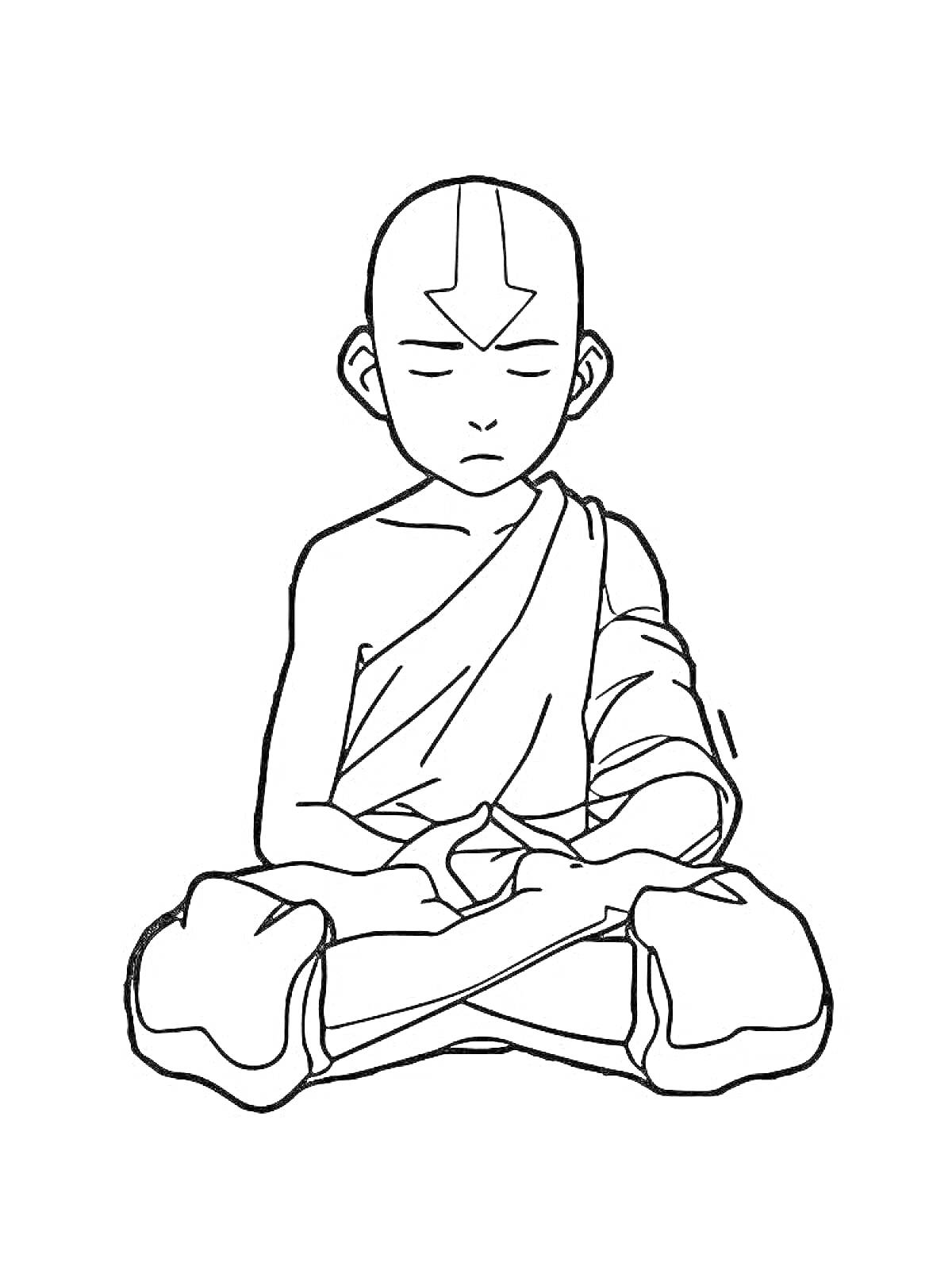 На раскраске изображено: Аватар, Аанг, Медитация, Монах, Спокойствие