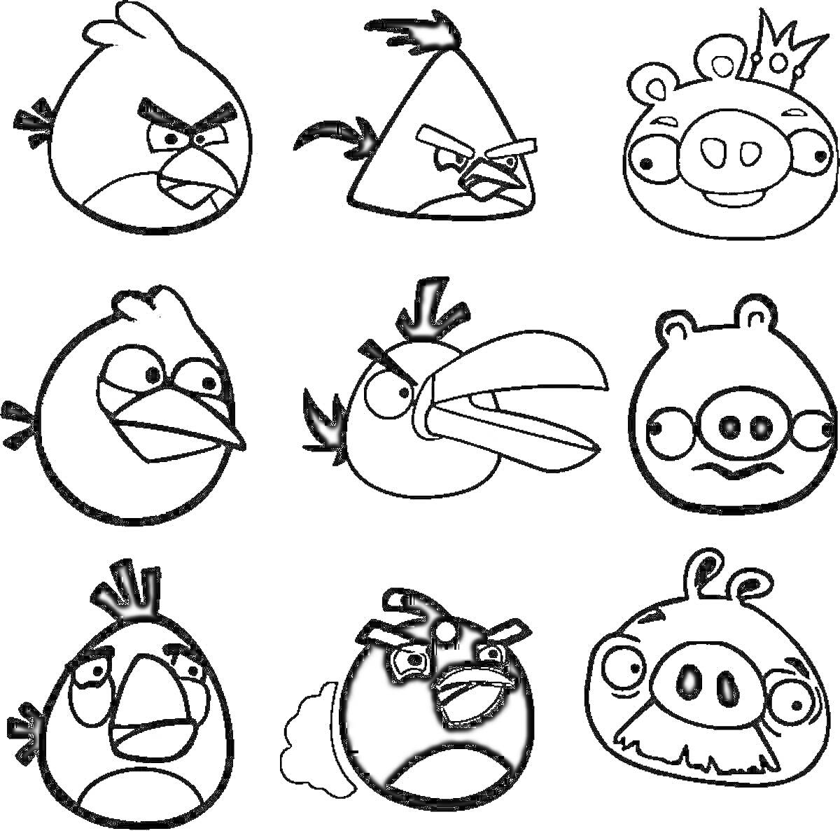 Раскраска Раскраска стикеров для детей с персонажами Angry Birds, включая разных птиц и свиней