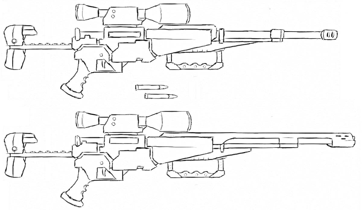 Раскраска Две снайперские винтовки с патронами