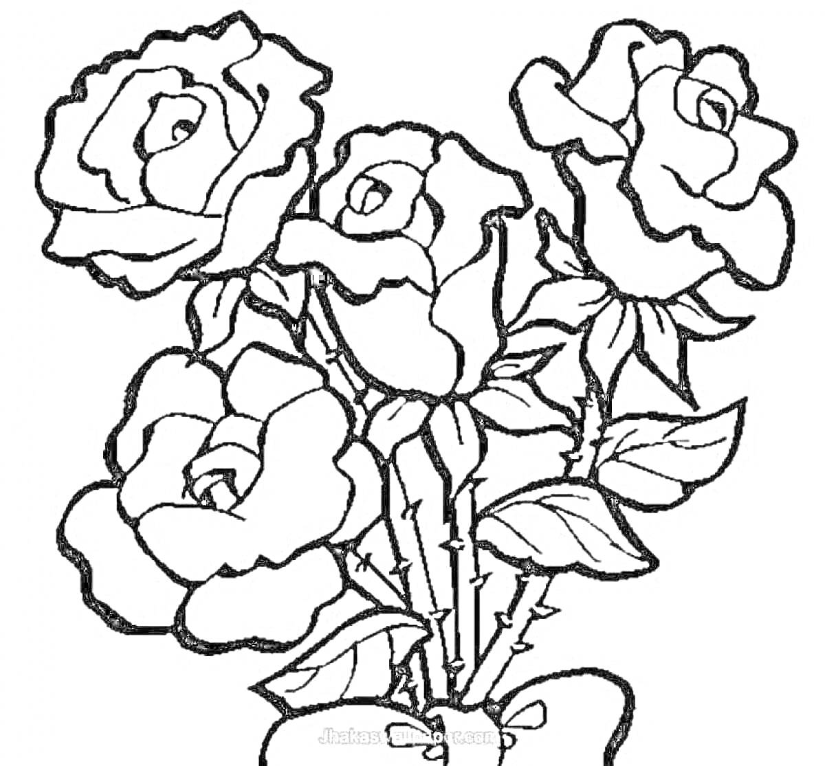 На раскраске изображено: Розы, Цветы, Листья, Линии, Для детей, Арт, Букет цветов