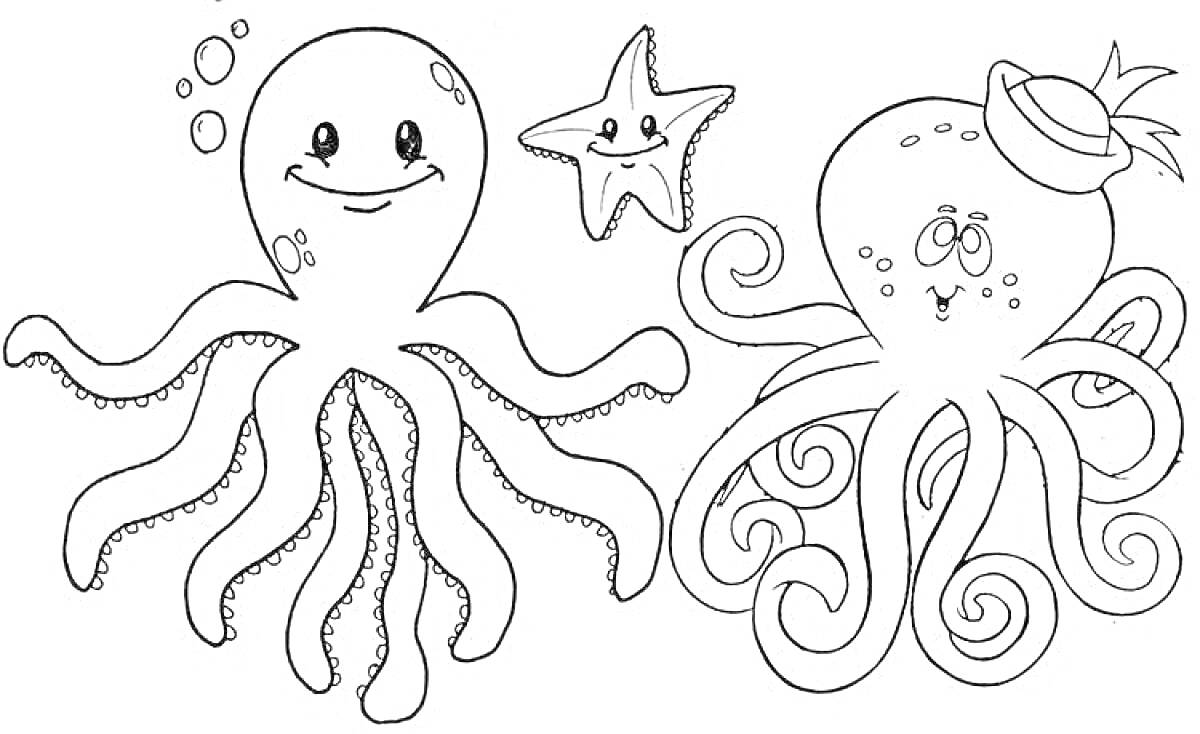 На раскраске изображено: Шляпа, Морское дно, Морские животные, Морская жизнь
