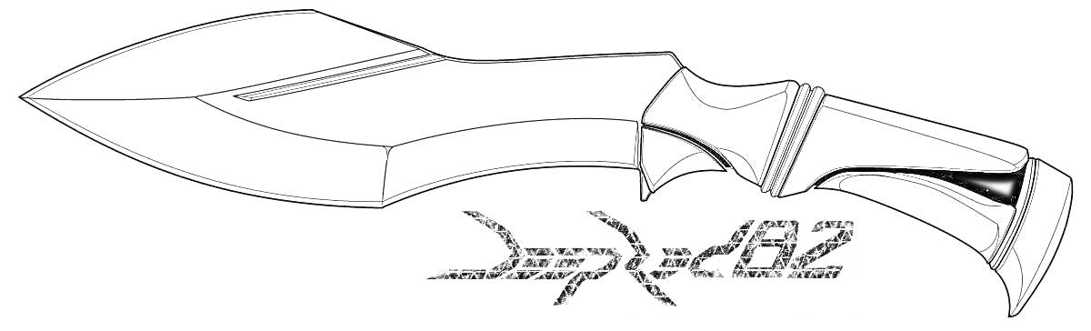 Раскраска Нож с изогнутым лезвием и надписью 