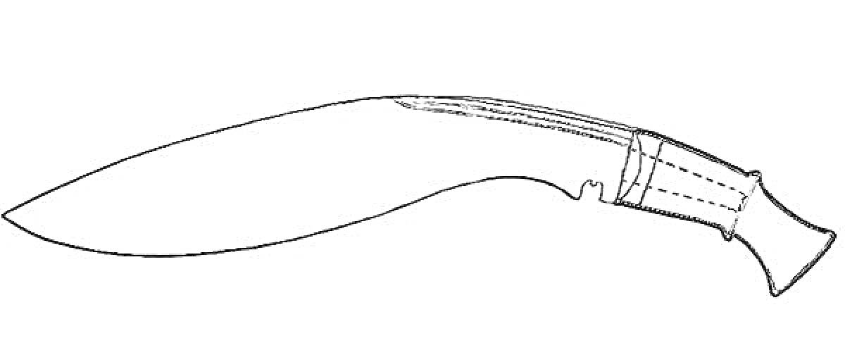 Раскраска Кукри нож с изогнутым лезвием и детализированной рукоятью