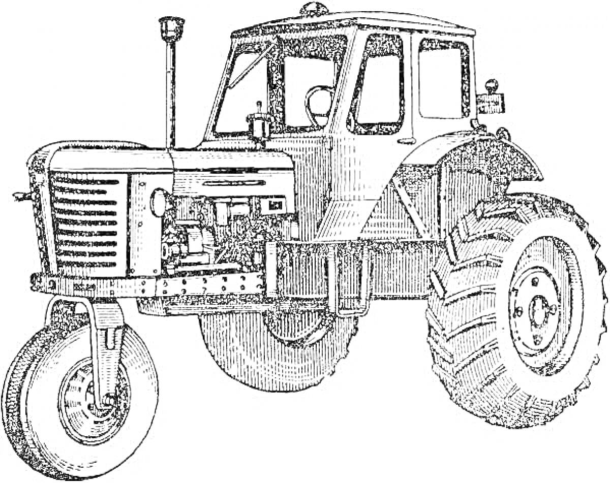 На раскраске изображено: Трактор, Сельскохозяйственная техника, Колёса