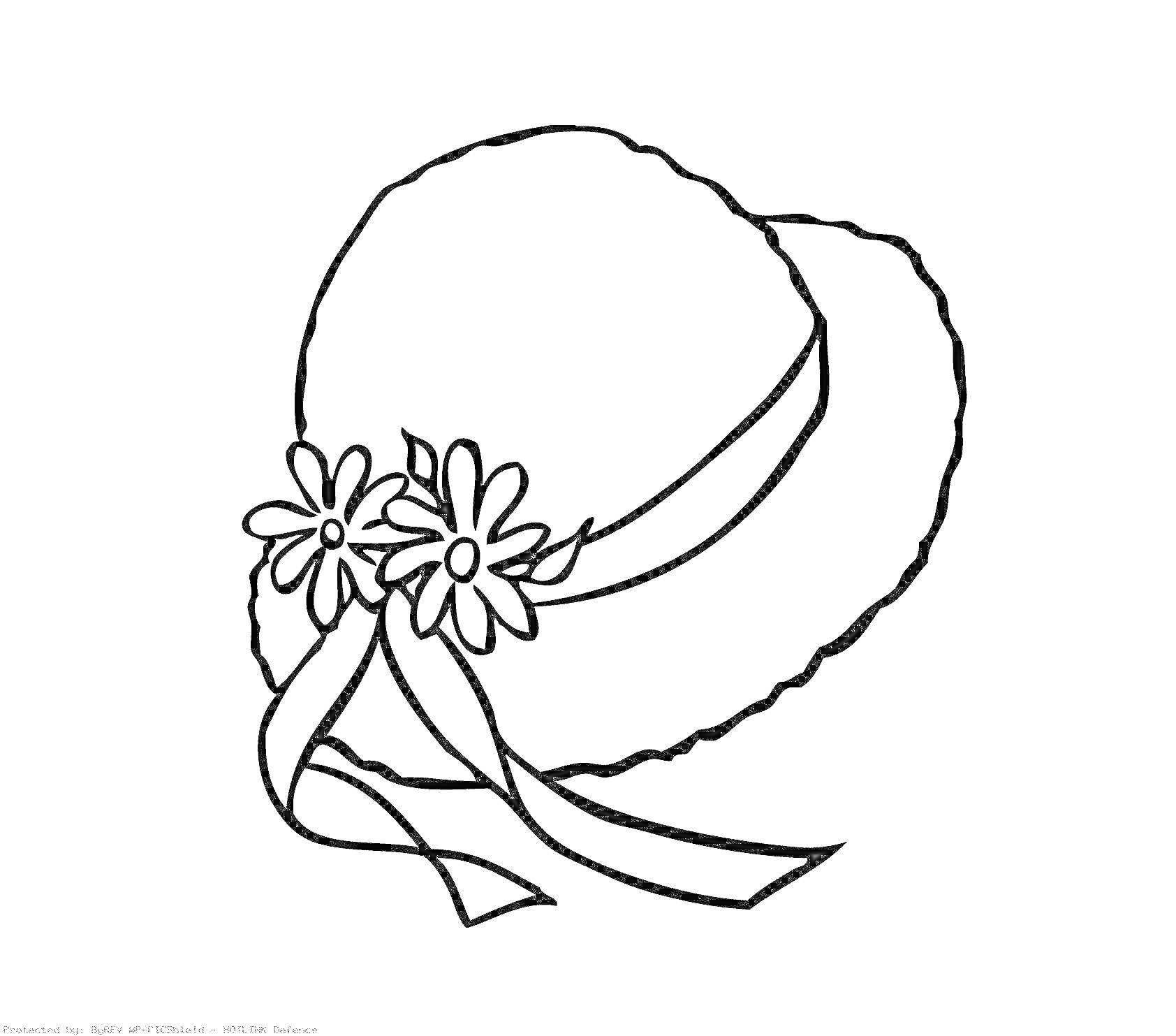 Раскраска Шляпа с полями, украшенная цветами и лентами