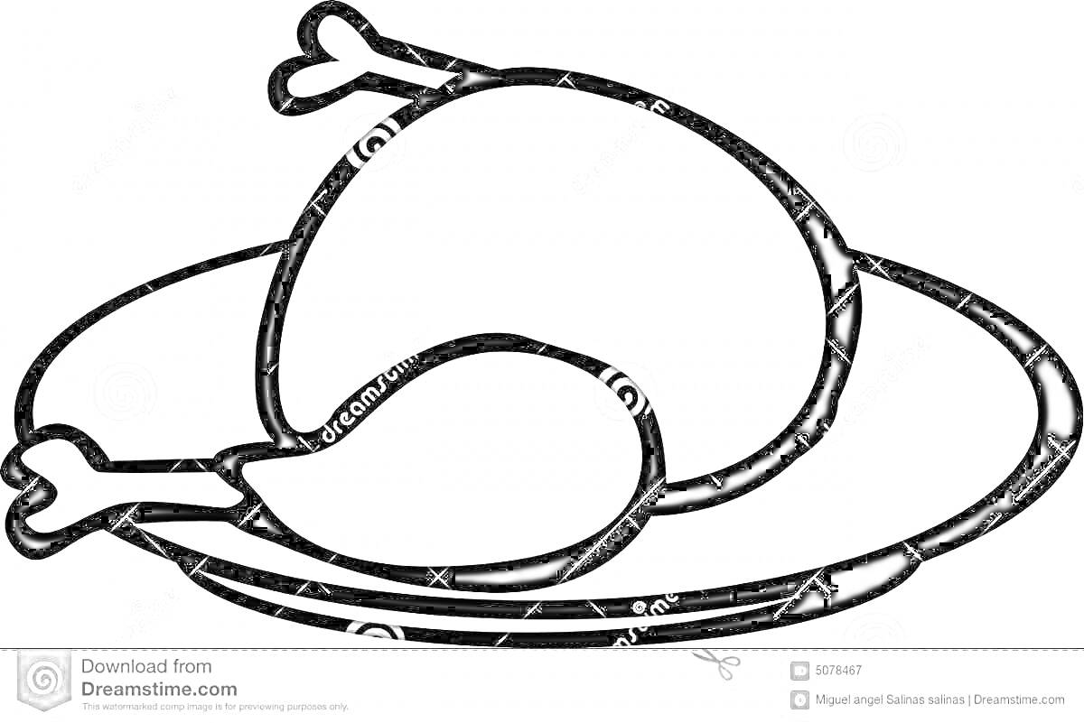 Раскраска Жареная курица на тарелке