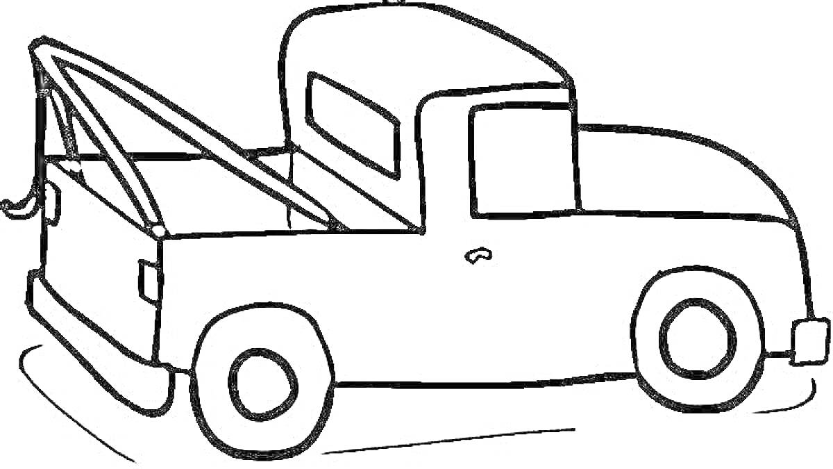 На раскраске изображено: Пикап, Эвакуатор, Транспорт, Авто, Грузовая машина