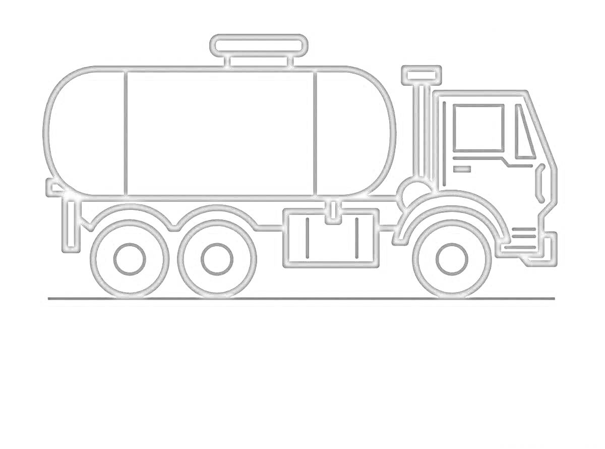 Раскраска Камаз бензовоз с тремя парами колёс и цистерной