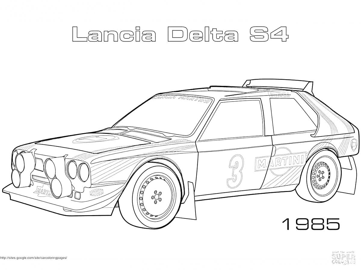 Раскраска раскраска гоночного автомобиля Lancia Delta S4 с надписями 