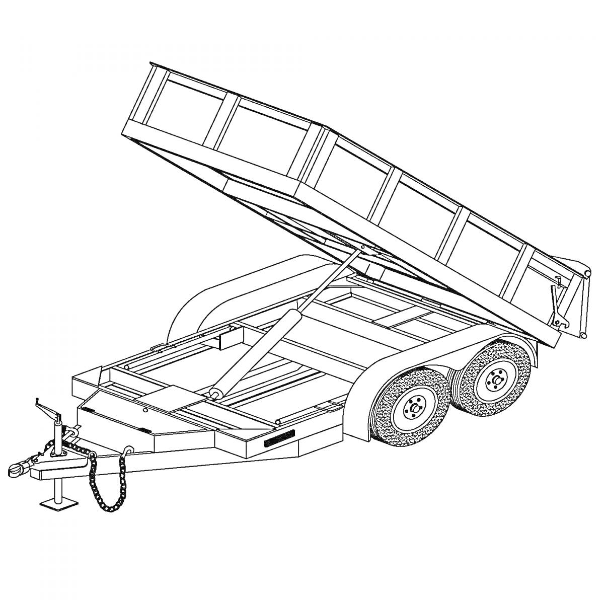 Раскраска прицеп с подъемным кузовом и двумя парами колес