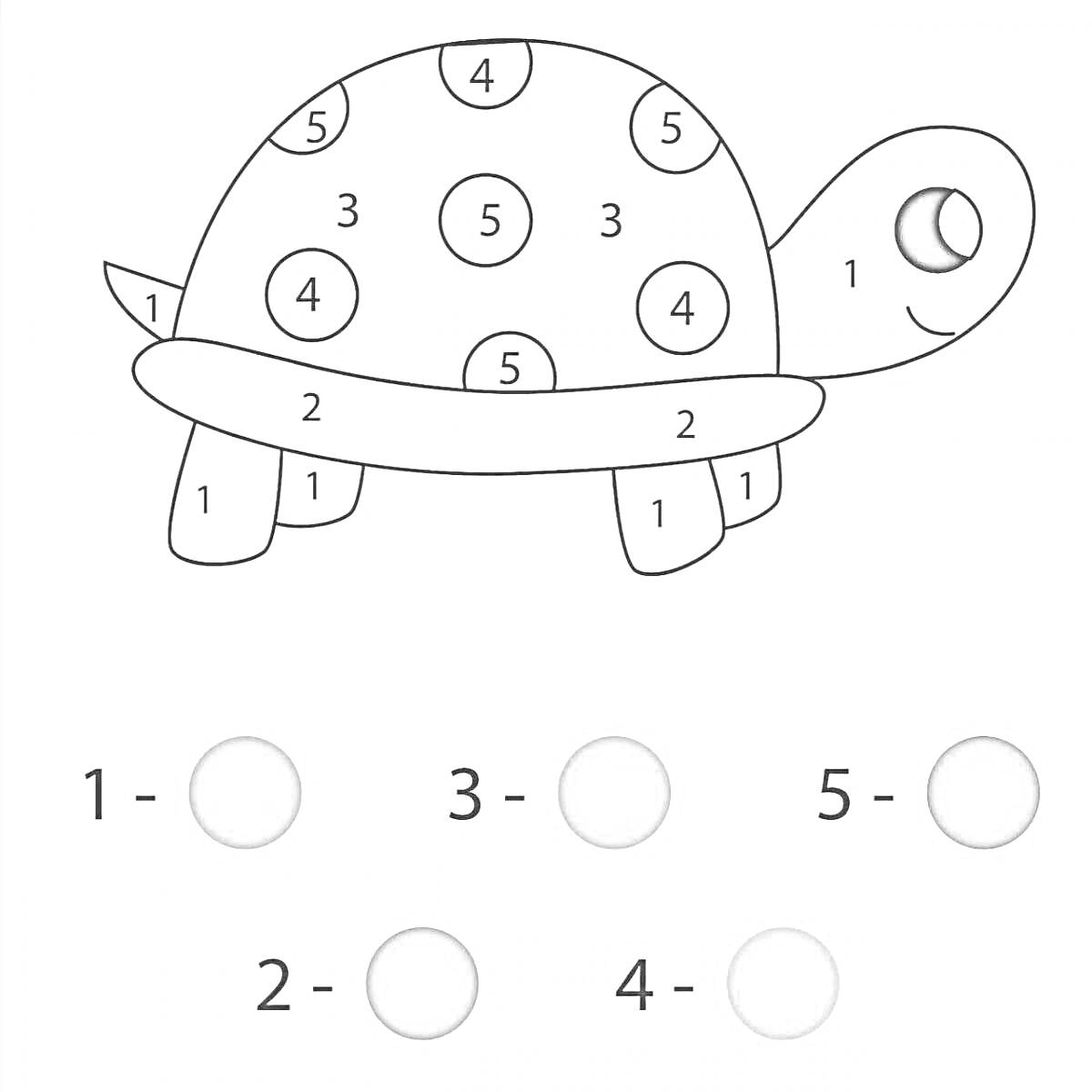 На раскраске изображено: Черепаха, Цифры