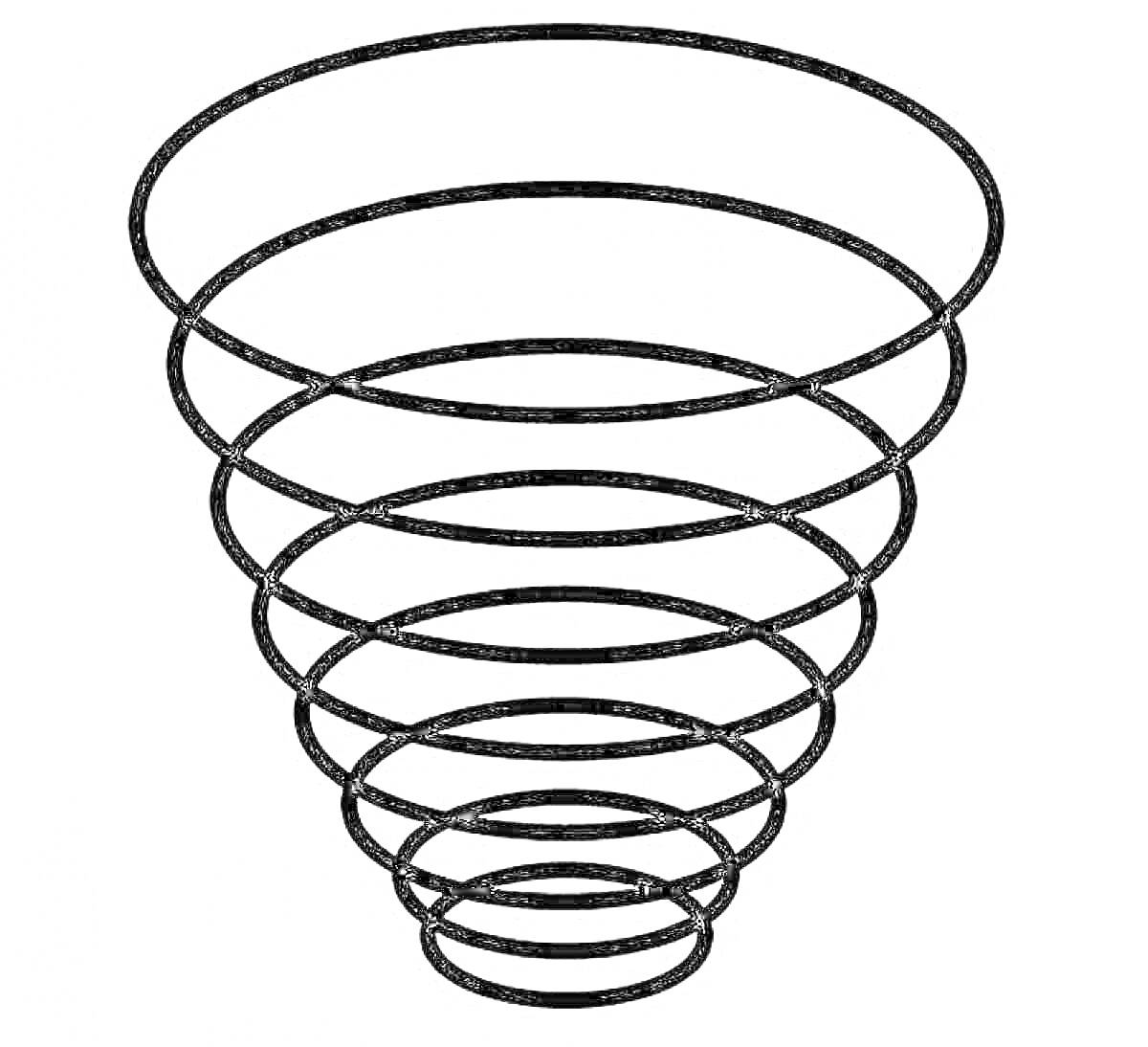 На раскраске изображено: Спираль, Окружности, Конус, Геометрия, Узоры