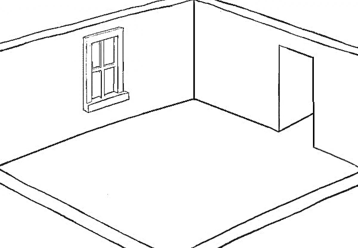 На раскраске изображено: Комната, Пустая, Дверь, Пол
