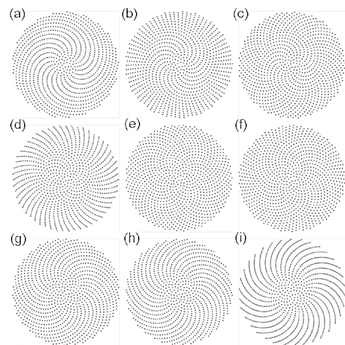 Раскраска Спиральные узоры из точек (a-i)