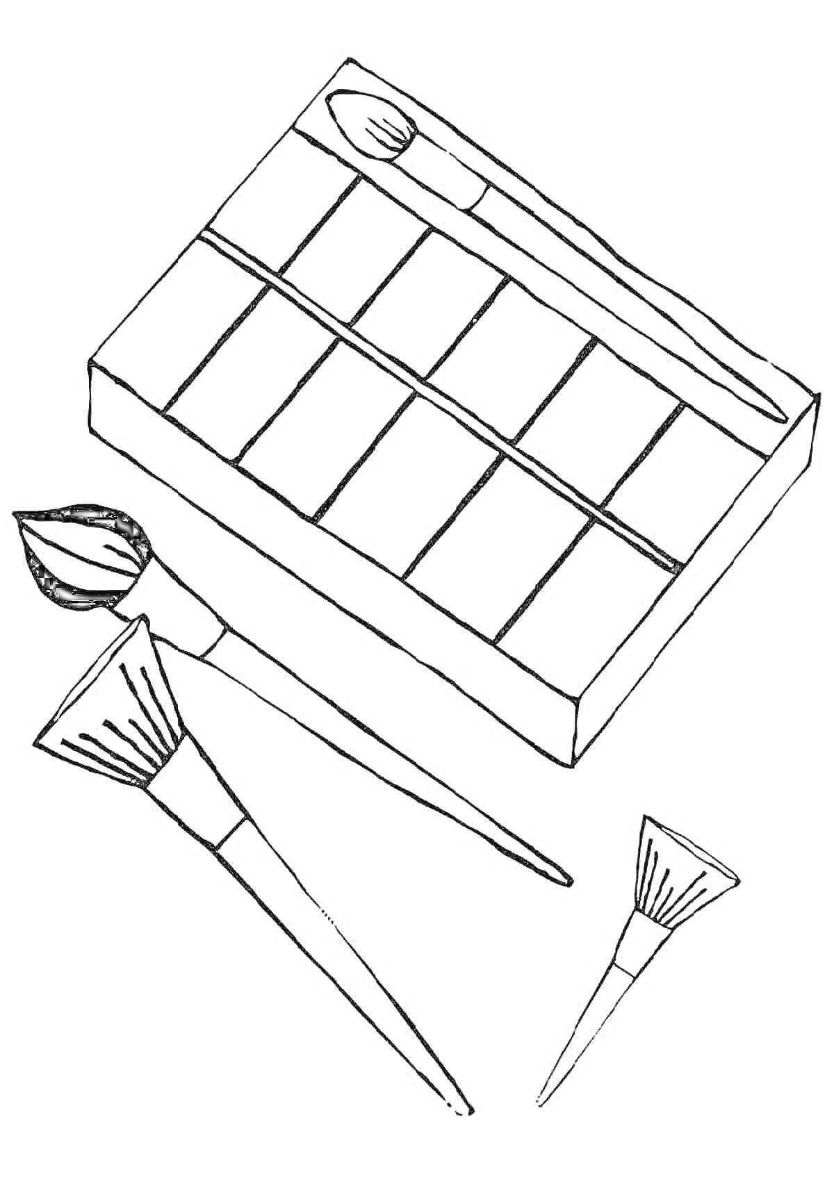 На раскраске изображено: Косметичка, Девочка, Макияж, Палетка теней, Кисти, Косметика