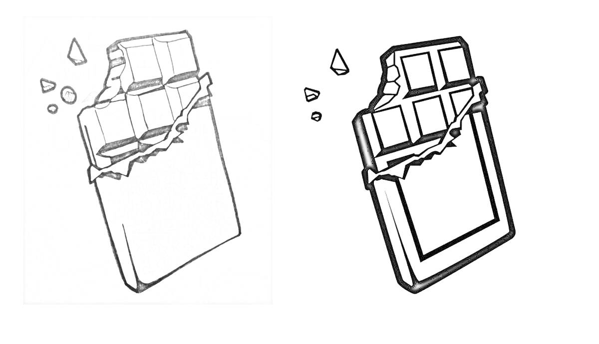 Раскраска Шоколадка в обертке, укушенная и с кусочками