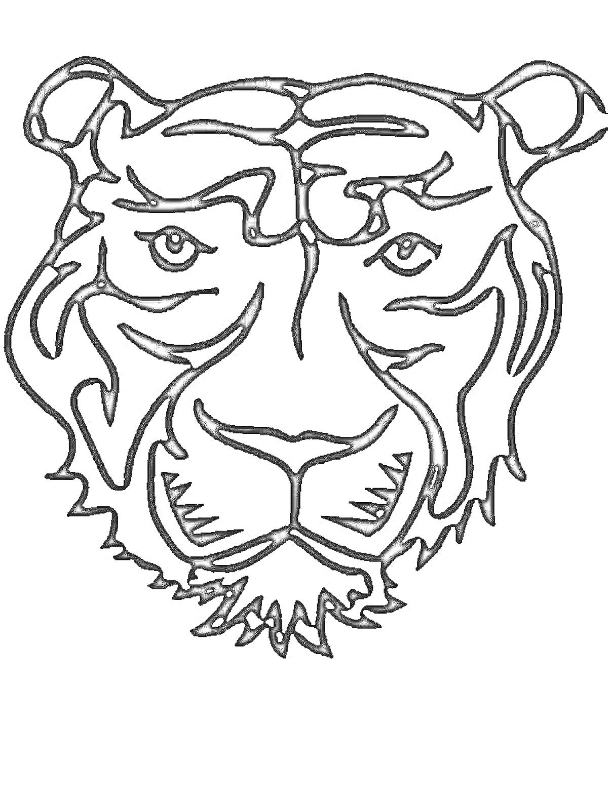 Раскраска Тигр голова, контурное изображение