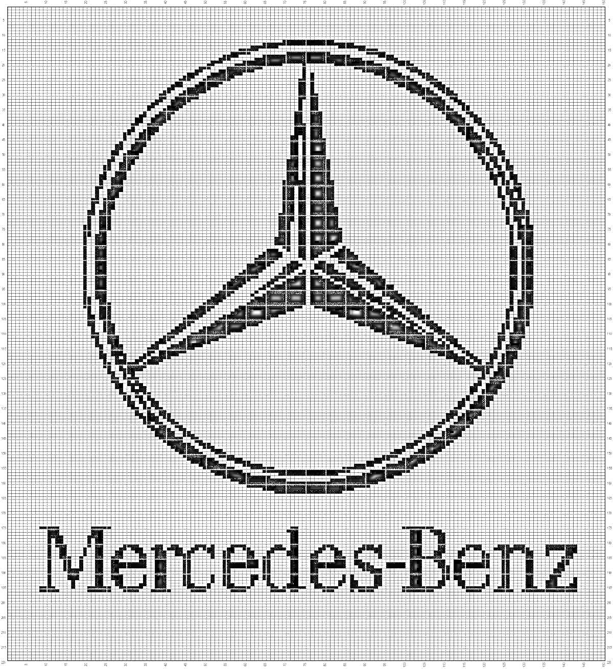 Раскраска Логотип Mercedes-Benz, значок с тремя лучами внутри круг, текст 