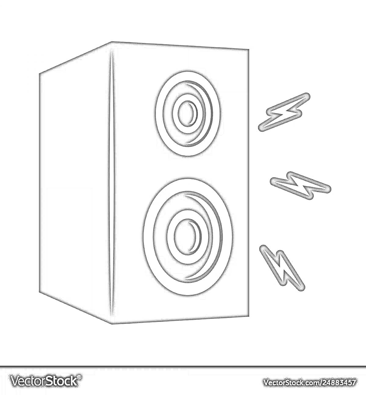 Раскраска Динамик с двумя громкоговорителями и звуковыми волнами