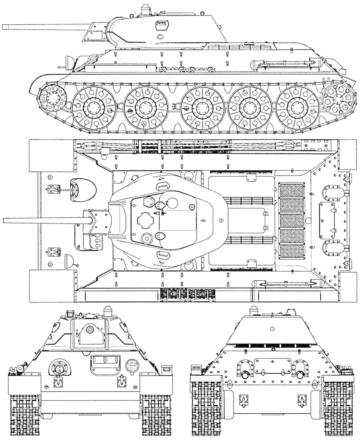 На раскраске изображено: Т-34, Средний танк, Военная техника